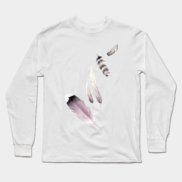 Purple Feathers Long Sleeve T-Shirt by wanderinglaur